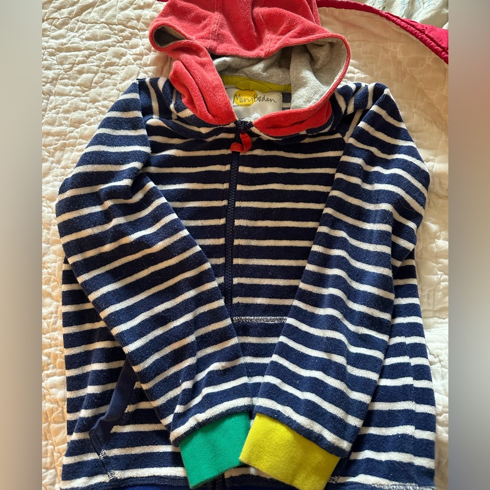 GUC mini boden terry cloth “toweling” zip up hoodie 7-8